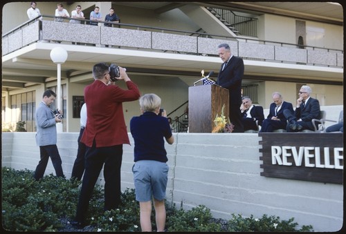 Roger Revelle speaking at the Revelle College dedication ceremony