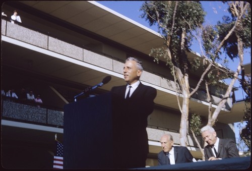 Revelle College Provost Edward D. Goldberg speaking at the Revelle College dedication ceremony