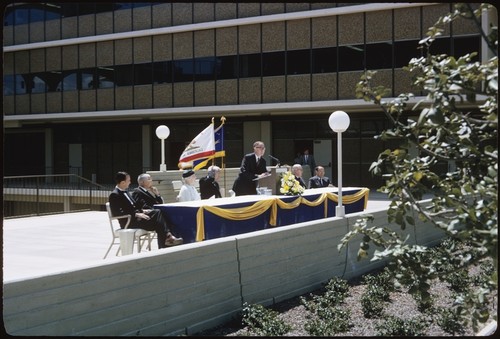 S.J. Singer speaking at the Bonner Hall building dedication ceremony