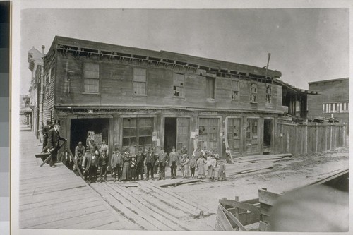 Abe Warner's Cobweb Palace. Francisco Street. Abe Warner in plug hat on the left