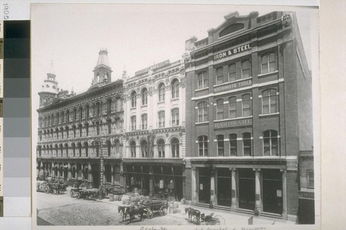 Beale Street between Market and Mission. Dunham, Carrigan and Hayden Company (hardware); Albert Mau and Company. Ca. 1890