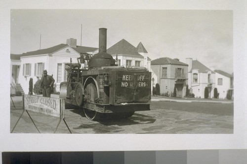 Department of Public Works, San Francisco, steam street roller, 17th [i.e. Seventeenth] Ave. & Noriega Sts. 1939