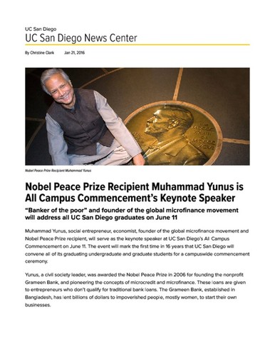 Nobel Peace Prize Recipient Muhammad Yunus is All Campus Commencement’s Keynote Speaker