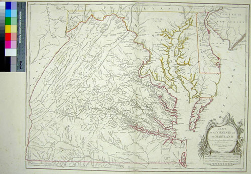 Carte de la Virginie et du Maryland Dresée sur le grande carte Anglois de Mrs. Josué Fry et Pierre Jefferson, Par le Sr. Robert de Vaugondy Géographe ordinaire du Roi. Avec Privilege 1755