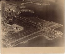 Aerial view of airport on San Francisco Bay, circa 1969