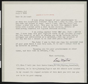 Louis Mertins, letter, 1935-07-06, to Hamlin Garland