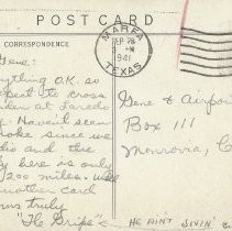 Post Card from Bud Hansen to Gene Fager & Airport Gang back side