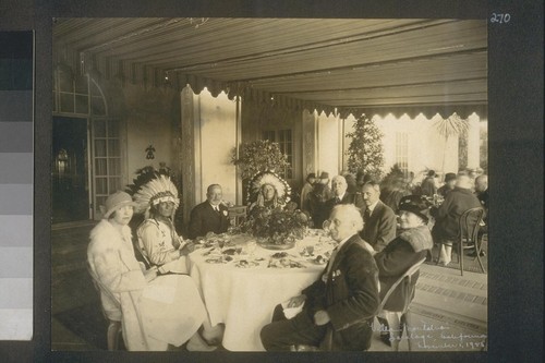 "Villa Montalvo" Saratoga, California, November 1, 1925 [Phelan dining with Native Americans]