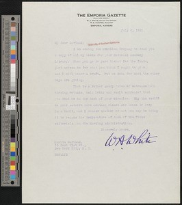 William Allen White, letter, 1921-07-08, to Hamlin Garland