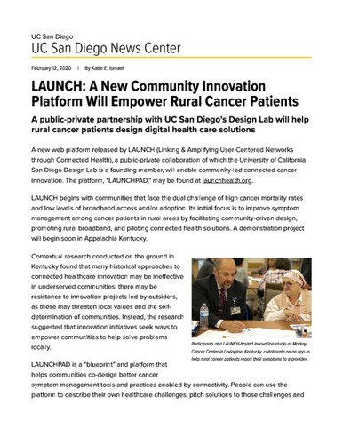 LAUNCH: A New Community Innovation Platform Will Empower Rural Cancer Patients