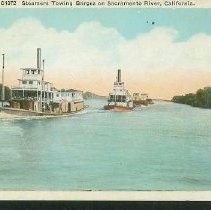 Steamers Towing Barges on Sacramento River, California