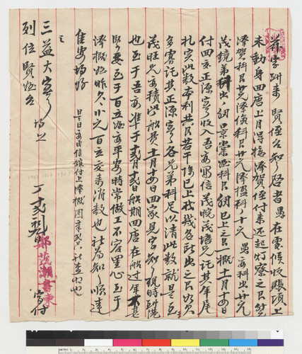 Letter from Jen Mao-chao to his nephews (members of the San Yi Co.)