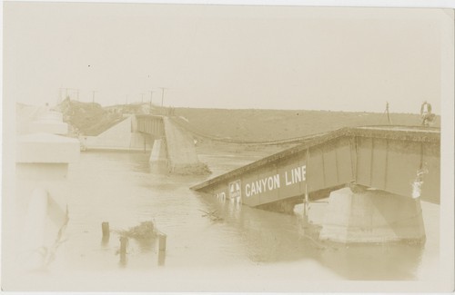 Collapsed train bridge