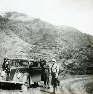 Missionaries and car, Peru, ca. 1947