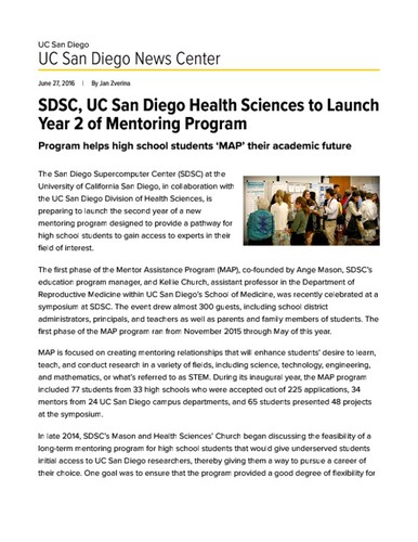 SDSC, UC San Diego Health Sciences to Launch Year 2 of Mentoring Program
