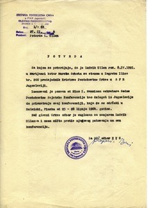 Confirmation of the position of Ludvik Üllen in Pentecostal Church in Zagreb; 1964