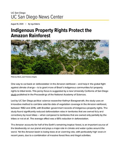 Indigenous Property Rights Protect the Amazon Rainforest