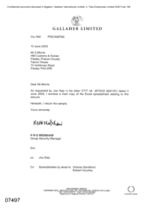 [Letter from PRG Redshaw to S Morris regarding the requested excel spreadsheet]