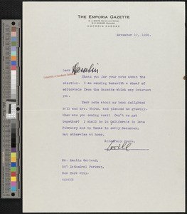 William Allen White, letter, 1928-11-12, to Hamlin Garland