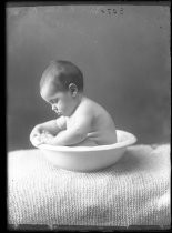 Portrait of infant in porcelain bowl