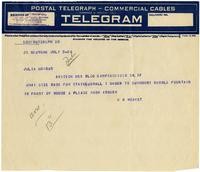 Telegram from William Randolph Hearst to Julia Morgan, July 9, 1924