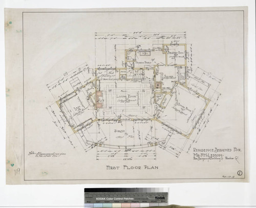Residence Designed for Mr. F.H. Lemon. First Floor Plan. Sheet # 1. 5-17-1912