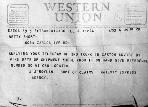 Telegram sent to Elizabeth Short