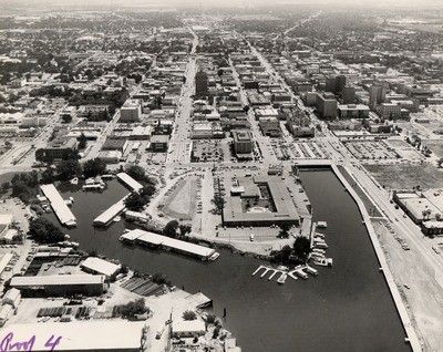 Stockton - Views - 1960 - 1980: Aerial, from channel looking east