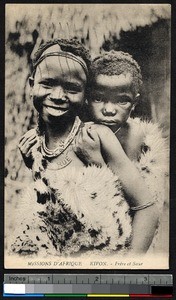 Brother and sister wearing tiger fur, Algeria, ca.1900-1930