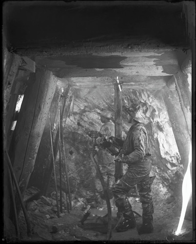 Tunnel No. 9, with two miners, Sierra Buttes Mine, California. [negative]