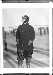 Portrait of Blanche Stuart Scott, the first American woman to fly solo, at the Dominguez Hills air field, 1912