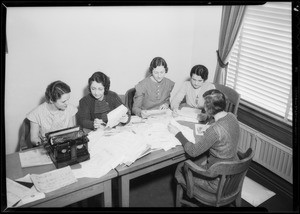 Girls segregating names for new oil, Southern California, 1934
