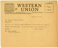 Telegram from Julia Morgan to William Randolph Hearst, August 31, 1927