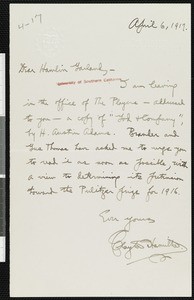 Clayton Meeker Hamilton, letter, 1917-04-06, to Hamlin Garland