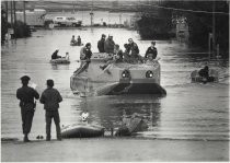San Jose police atop amphibious vehicle, Alviso, California flood