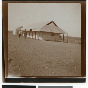Two men in front of the camp office near Mafikeng, South Africa, ca.1901-1903