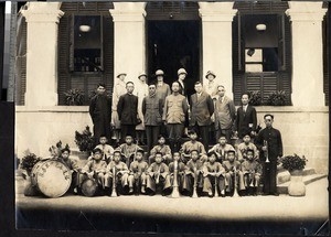 Officials, missionaries, and a children's musical band, Fuzhou, Fujian, China, ca. 1920
