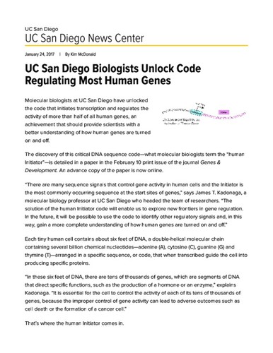 UC San Diego Biologists Unlock Code Regulating Most Human Genes