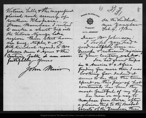 Letter from John Muir to [Robert Underwood] Johnson, 1912 Feb 4