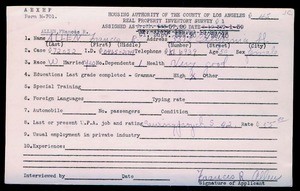 WPA household census employee document for Francis R. Allen, Los Angeles