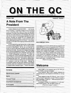 On The QC: The Newspaper by and for the Employees of QUALCOMM, Inc., October 1989