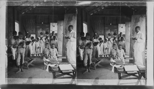Native Jamaican School Children Reciting in Their Little Rough Schoolhouse, Jamaica