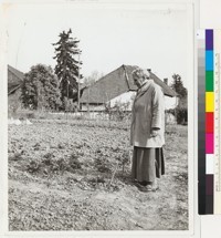 [Gertrude Stein in garden at Bilignin.]