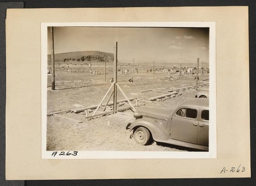 Tule Lake, Newell, Calif.--Construction of barrack apartments has begun at this War Relocation Authority center for evacuees of Japanese ancestry. Photographer: Albers, Clem Newell, California