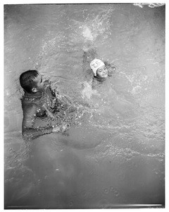 Kids swimming class, Pasadena (at the home of Mrs. Trever Cardner, 1324 North sierra Madre Villa Avenue), 1952