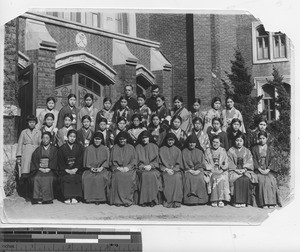 Group portrait at the church at Dalian, China, 1937