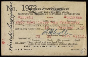 Sugiyama, registration certificate, Selective Service, 1940-10-16