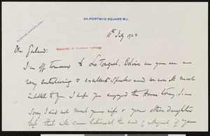 Gilbert Parker, letter, 1922-07-11, to Hamlin Garland