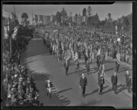 Veterans forming the color guard in Rose Parade, Pasadena, 1936