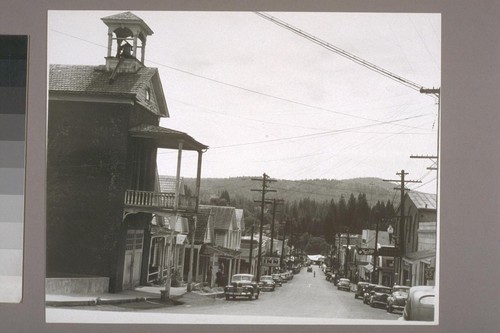 Fire house #2 and Broad Street. Nevada City. 1946